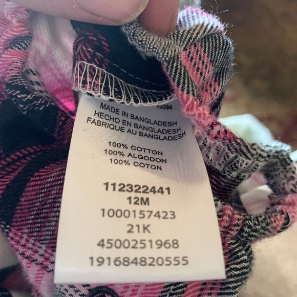Wrangler Infant Aztec Pink Plaid Flannel Onesie; 12 mos. - Picture 6 of 8
